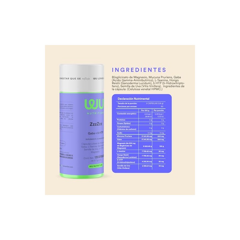 Nutrition Zzzzzz Capsulas Dormir Relajación Sueño Reparador Gaba Magnesio Hongo