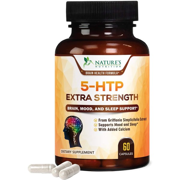 5-HTP 200mg Capsules - Extra Strength Support for Sleep and Stress, Made in USA, Best 5-Hydroxytryptophan Supplement for Men and Women, Supports Positive Mood - 60 Capsules