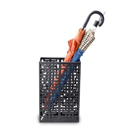 BEWBBAT Umbrella Stand Rack for Entryway, Hollow Metal Umbrella Holder, FreeStanding Umbrella Storage Bin for Long Umbrellas, Holds 6-7 Umbrellas, Black