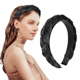 Huiguli Women's Velvet Headband Braided Vintage Headband Black Wide Hair Band Fashion Hair Accessories for Women