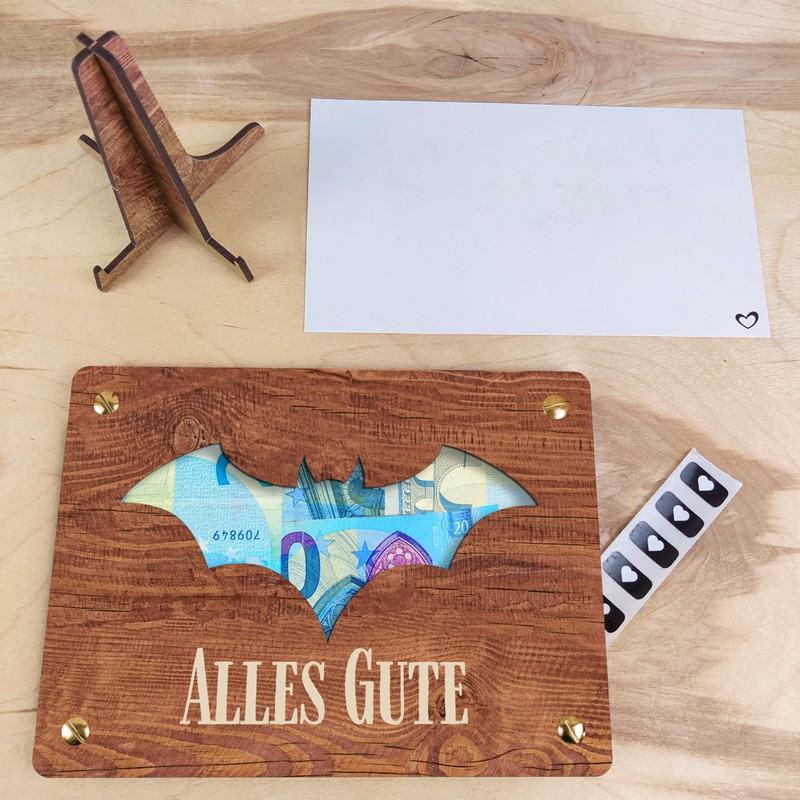 Fledermaus Deko - XL Geldgeschenk aus Holz inkl. Ständer |