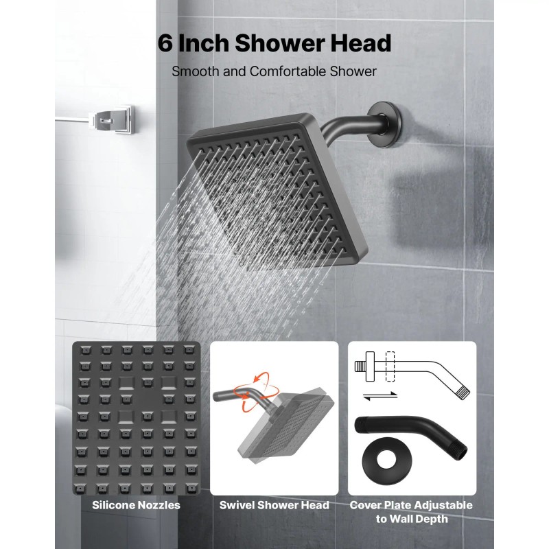 Single Handle Tub Shower Faucet Set 6 Inch Rainfall Shower