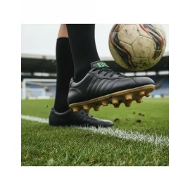 Zapato Fútbol Soccer Pepesa, Negro, Piel, Suela Todo Terreno