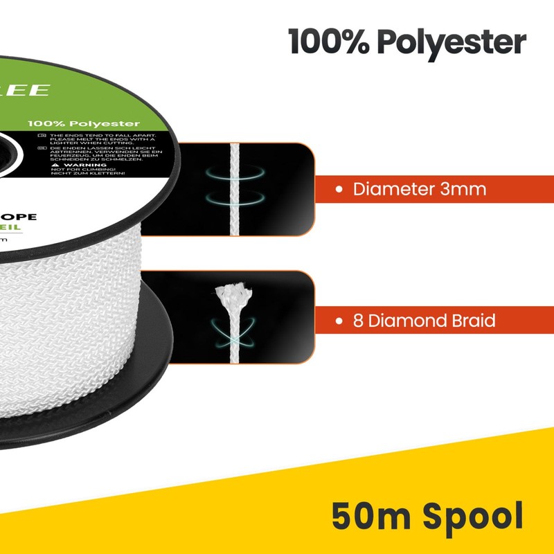 Brotree Polyester Rope 3 mm x 50 m White -