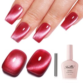 Imtiti Red Cat Eye Gel Nail Polish with Magnet, Holographic Glitter Shimmer Magnetic UV Gel Polish for Nail Art Soak off UV Led