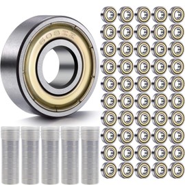 Cerkkapo 50 Packs 608 ZZ Ball Bearings, 8 mm x 22 mm x 7 mm Ball Bearings 608, 608ZZ Ball Bearings Carbon Steel Metal Double Shielded Miniature Deep Groove Ball Bearing for Skateboard Roller Inline
