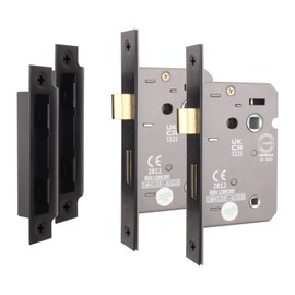EAI Matt Black Bathroom Lock - Fire Rated & CE Approved Mortice Door Lock 80mm / 3 Inch - Pack of 2
