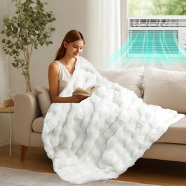 Moenchy Faux Fur White Throw Blanket for Couch - Super Soft Heavy Flufyy Thick Bubble Throw Blankets for Bed Bedroom Living Room Farmhouse Sofa Chair Fall Winter Warm, 90x90 Inch