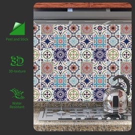 LONGKING Peel and Stick Backsplash Tile Stickers, Pistachio and Blue Tile for Kitchen, Stick on Wall Tiles (10 Sheets)
