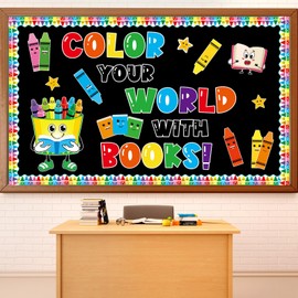 gisgfim Colorful Crayon Bulletin Board Decorations Reading Crayon Paper Cutouts Motivational Books Bulletin Board Set for Back to School Teacher Students Door Wall Chalkboard Decor Supplies