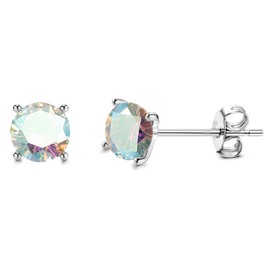 HAIAISO 925 Sterling Silver 5mm Long Post Cubic Zirconia Stud Earrings for Women Men,Lightweight Aurora Earrings CZ Studs Earrings Hypoallergenic