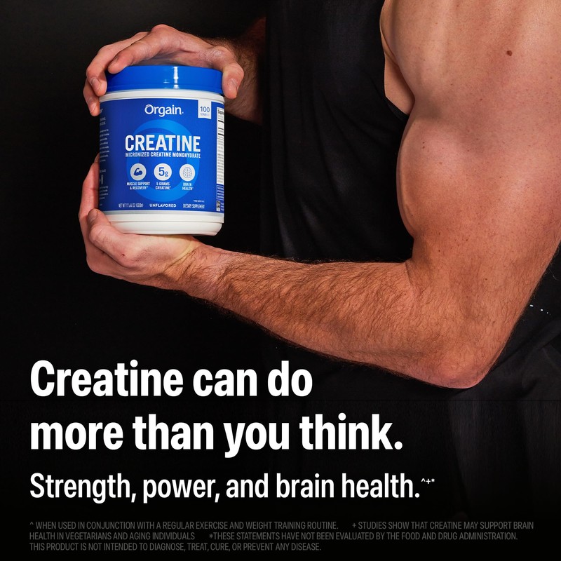 Orgain Creatine Monohydrate Micronized Powder, 100 Servings, Unflavored, Supports Muscle