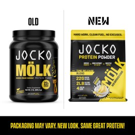 Jocko Mölk Whey Protein Powder - Keto, Probiotics, Grass Fed, Digestive Enzymes, Amino Acids, Sugar Free Monk Fruit Blend - Supports Muscle Recovery & Growth (2 LB, Banana Cream)
