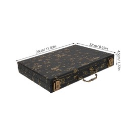 WHAMVOX Portable Wooden Mahjong Storage Box with Elegant Embossed Design Multifunctional Game Organizer for Mahjong Chess and Board Games Spacious Interior and Convenient Handle for Easy Travel