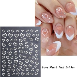 8 Sheets Heart Nail Art Stickers 3D French Metallic Nail Decals Self-Adhesive Love Heart Valentine's Day Nail Art Supplies Hearts Series Romantic Love Heart Simple DIY Nail Decoration for Women