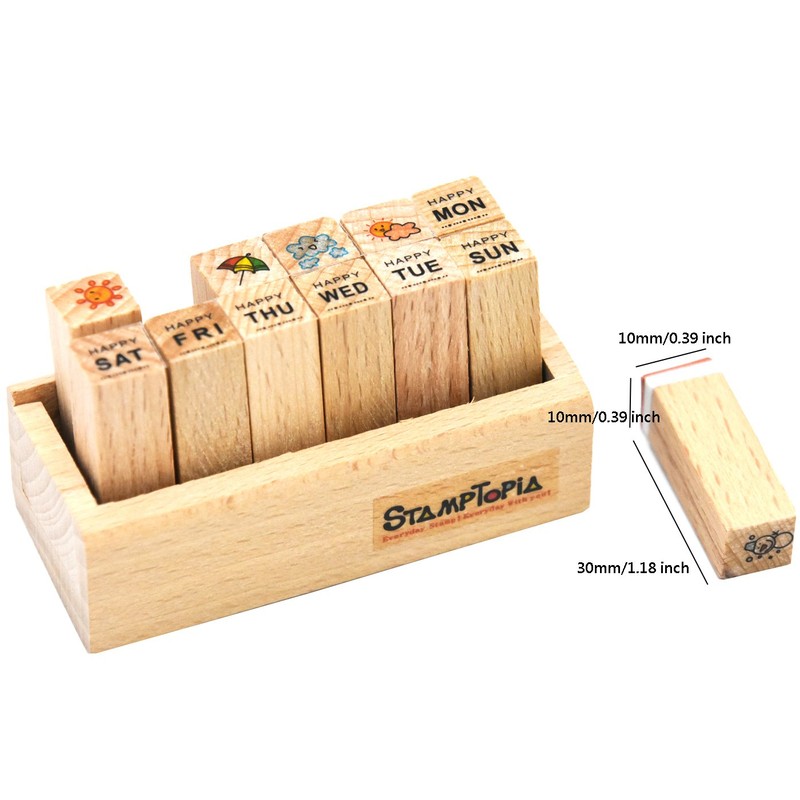 Youkwer 12 Pcs Mini Cute Wooden Rubber Stamps DIY Diary
