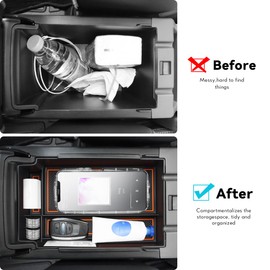 MARCHFA Center Console Organizer Tray Compatible for 2024 2025 Subaru Crosstrek Accessories Armrest Tray Organizer for 2024 Subaru Impreza Console Insert Secondary Storage Box Black (Orange)
