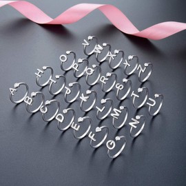 PEARLOVE 925 Sterling Silver Initial Rings for Women Girls A-Z Stackable Adjustable Silver Ring Jewelry Gifts