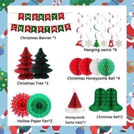 18 Pcs Paper Christmas Decorations, Premium Christmas Paper Decorations Ceiling Decorations Indoor Vintage Honeycomb Xmas Room Decor, 90s Christmas Decorations for Christmas Party Decorations