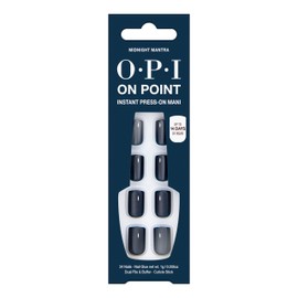 OPI On Point Midnight Mantra | Short Round Navy Blue Press On Nails | With Nail Glue | Long Lasting, Reusable, Non-damaging