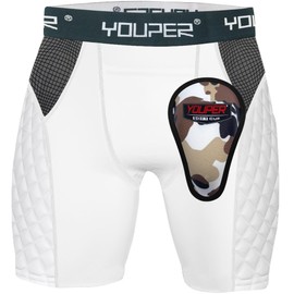 Youper Youth Elite Padded Baseball Sliding Shorts w/Soft Cup (Large) White