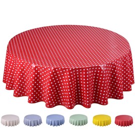 Home Direct Round Oilcloth PVC Wipe Clean Tablecloth 140cm 55" Small Polka Dot Red