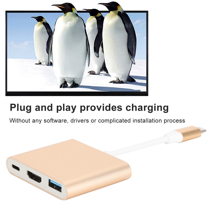 Type‑c to HDMiUSB3.1 Converter Aluminium Alloy Shell Compact Multi‑Port Support
