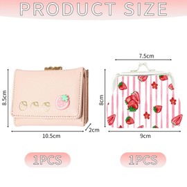 Strawberry Element Wallet, Cute and Cute Wallet, Girl Coin Wallet, Folding Card Bag, Pack of 2