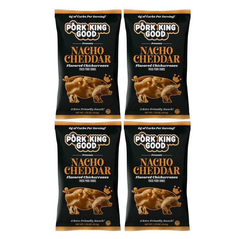 Pork King Good Nacho Cheddar Pork Rinds (Chicharrones) (4 Pack)