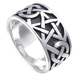 Materia Women's Men's Ring Pentagram 925 Silver Antique Wide 7.2 g Celtic #SR-112, Sterling Silver, No Gemstone