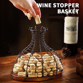 HUNIGIR Wine Cork Holder Decorative Wine Stopper Container Wine Cork Storage with Wooden Bottom Cork Collector Basket Kitchen Decor for Wine Lover Gift (Rustic Bronze)