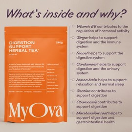 MyOva Soothing Digest Tea for Digestive Support - Lemon Balm & Ginger Infusion - Enriched with Vitamin B6 - Marshmallow Root & Fennel Blend - Vegan and Caffeine-Free - 240g