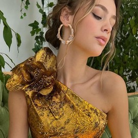 Flyonce Banboo Earrings for Women, Hip-Hop Costume Statement Butterfly Hoop Fashion Round Minimalist Jewelry Gift Gold-Tone