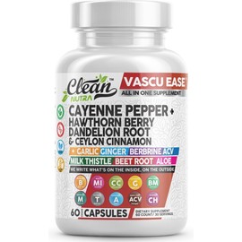 Clean Nutra Cayenne Pepper Capsules Supplement with Hawthorn Berry, Dandelion Root, Ceylon Cinnamon, Garlic, Ginger, Berberine, Apple Cider Vinegar, Milk Thistle, Beet Root, Aloe Vera Pills & More