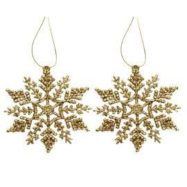 12pk Glitter Snowflake Hanging Decorations, Christmas Tree Snowflake Baubles/Ornaments (Gold)