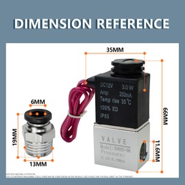 Innfeeltech 1-Pcs Electric Pneumatic Solenoid Valve 2V025-08-DC12V 2-Way 2 Position BSP 1/4 with 2-Pcs PC6-02 and 1 Red Teflon Tape, Wire Cable Type