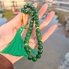 Asbih 33 10mm - Islamic Prayer Beads, Tasbeeh, Sibha, Muslim Mala, Masbaha, Misbaha, Tesbih, Tespih, Dhikr Beads, Zikr Beads, Worry Beads, Prayer Counter Arabic tassel bracelet (Green)