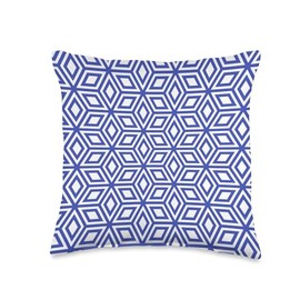 White Blue Square Cube Boxes Geometry Repetitive Pattern Throw Pillow