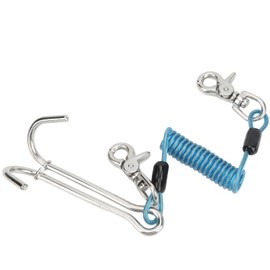 316 Stainless Steel Diving Current Hook Double Reef Drift Hook with Spiral Coil LanyardBlue