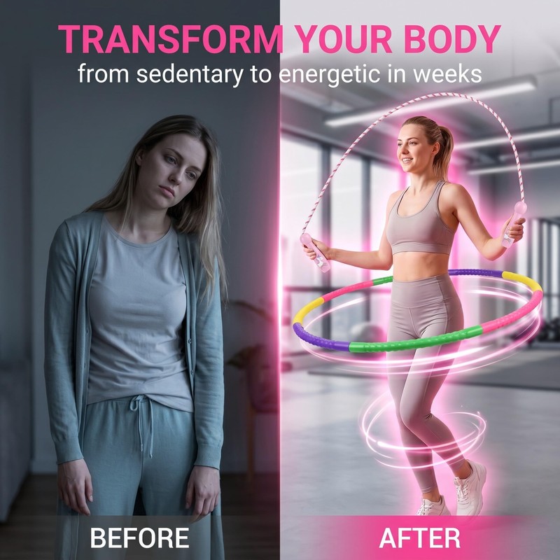 Detachable Weighted Fitness Hoop Combined with Pink Unicorn Skipping Rope,