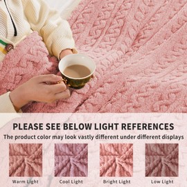 FY FIBER HOUSE Fleece Throw Blankets with 3D Pattern – Warm Super Soft Fluffy Cozy Decorative Blanket for Bed,Couch,Sofa,Camping,Travel(60"x80",Dusty Pink)