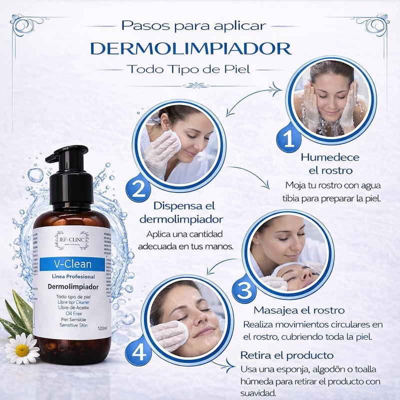V-Clean Dermolimpiador Facial Profesional, Limpieza Profunda, Libre de Aceite, para