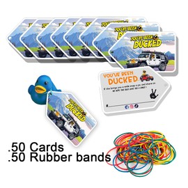 You've Been Ducked, 50 Set Duck Duck Tags, Duck Ducking Game Card, Rubber Duck for Tags, SUV Car Design, with Round Hole and Rubber Bands (White)