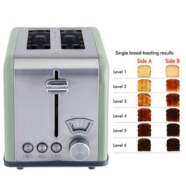 Rae Dunn Toaster, Stainless Steel 2 Slice Square Toaster, Wide Slot with 5 Browning Levels, with Bagel, Defrost and Cancel Options (Sage)