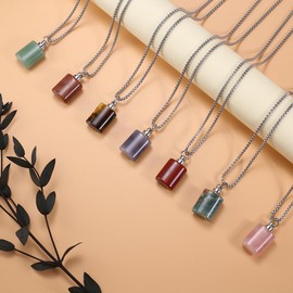 2PCS Natural Stone Perfume Bottle Pendant Necklace Rose Quartz Agate Link Chain Healing Crystals Stone Charms Necklaces For Women