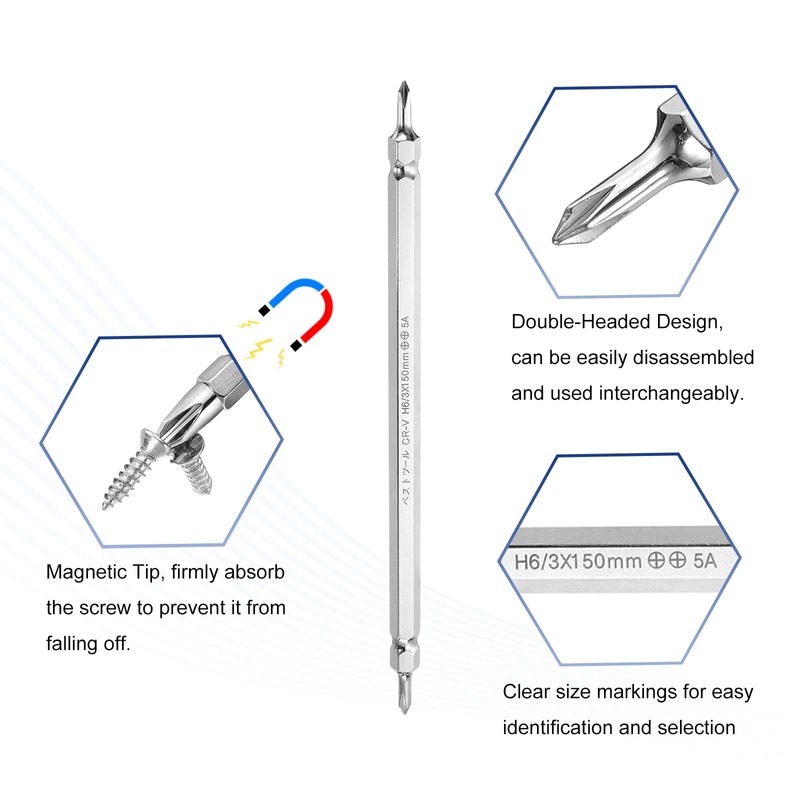 sourcing map 2pcs Magnetic Double Ended Screwdriver Bit 3mm PH2