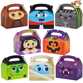 24 cajas de regalo de cartón de Halloween (14 x 8 x 14 cm) para truco o trato, cajas de regalo de dulces de Halloween con asa, cajas de panadería, caj