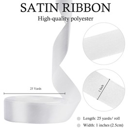 White Satin Ribbon, 1 Inches x 25 Yards Fabric Ribbons for Gift Wrapping, Flower Bouquet, Crafts and Wedding Party Decoration