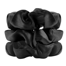 Coleteros de Satén para Mujer, Paquete de 3, Color Negro: Más Suaves Que La Seda, No Dañan El Cabello. Elásticos para El Cabello Durante El Sueño. Cab