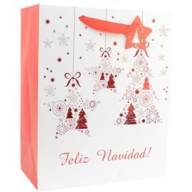 Feliz Navidad Christmas Gift Bag, Festive Holiday Design, 1 Pack Medium Size - Assorted Colour